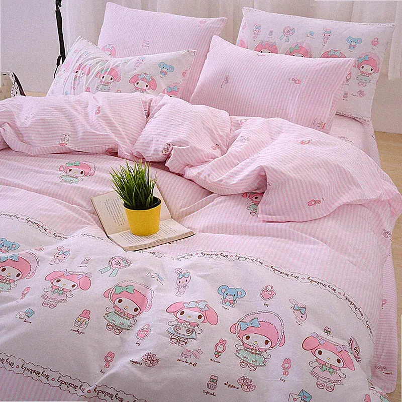 3/4 Pcs Anime My Melody Pillowcases Bed Sheet Quilt Cover Pink Bedding Sets Gift