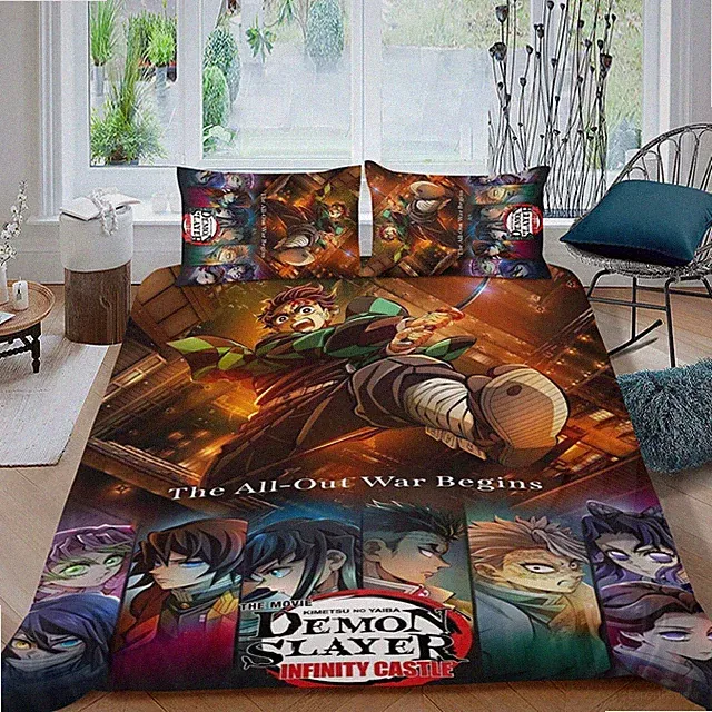 3Pcs Bedding Sets For Demon Slayer Kimetsu no yaiba Duvet Cover Sets Soft