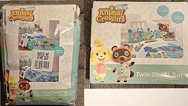 4-Piece Set Comforter Fitted Flat Sheet Pillowcase Animal Crossing Full Twin New