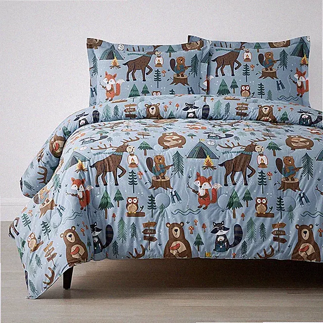 Animal Campers Classic Cool Organic Cotton Percale Comforter Set(Blue)|5947