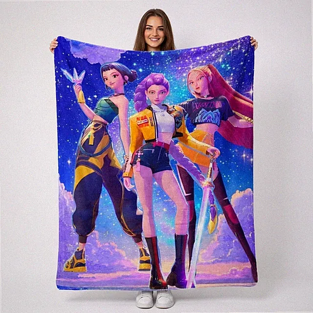 Anime Kpop Demon Starry Girl Flannel Blanket Cozy Soft Home Decor Gift