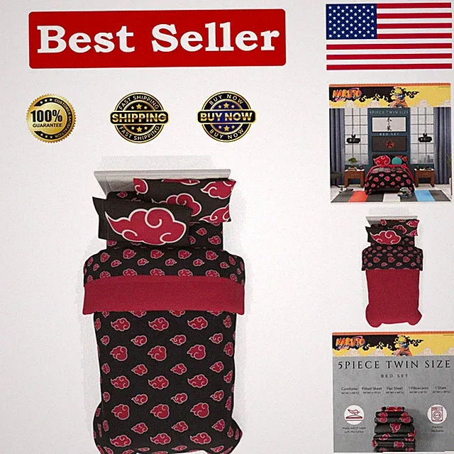 Anime Lovers' Twin Bed Set - Naruto Akatsuki Reversible Comforter & Sheets
