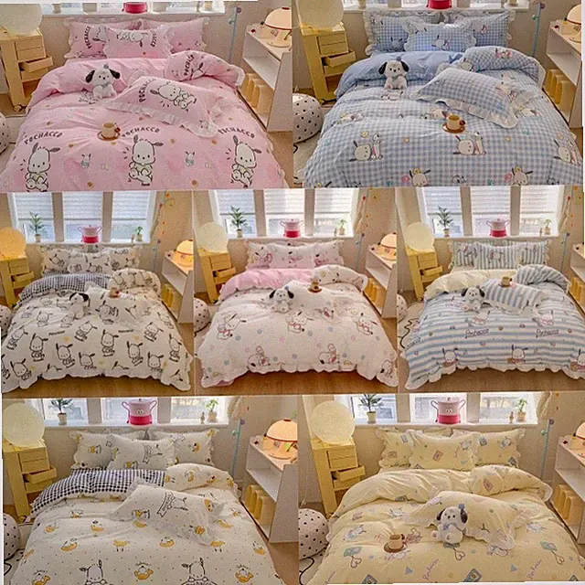Anime Pochacco Bed Sheets Set Duvet Quilt Cover Sheet Bed Pillow Case Unisex