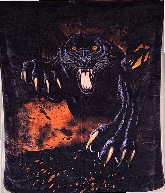 BLACK PANTHER JUNGLE CAT LEOPARD JAGUAR QUEEN SIZE BLANKET BEDSPREAD