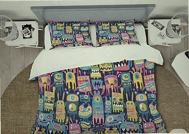 Cartoon Friendly Monster Colorful Quilt Children’s Duvet Cover Set- TWIN Size