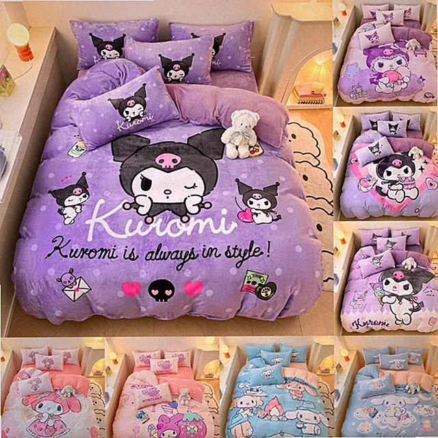 Cartoon Melody Cinnamoroll Kuromi Duvet Cover Bed Sheet Pillowcase Bedding Set