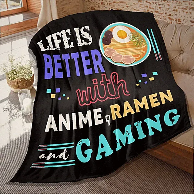 Cozy Ramen Throw Blanket for Anime Lovers - 80x60 Soft Plush Quilt