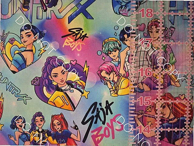 Custom 100% Cotton Woven Fabric Demon Hunters Anime By The 1/4 Yard 9x56 V2