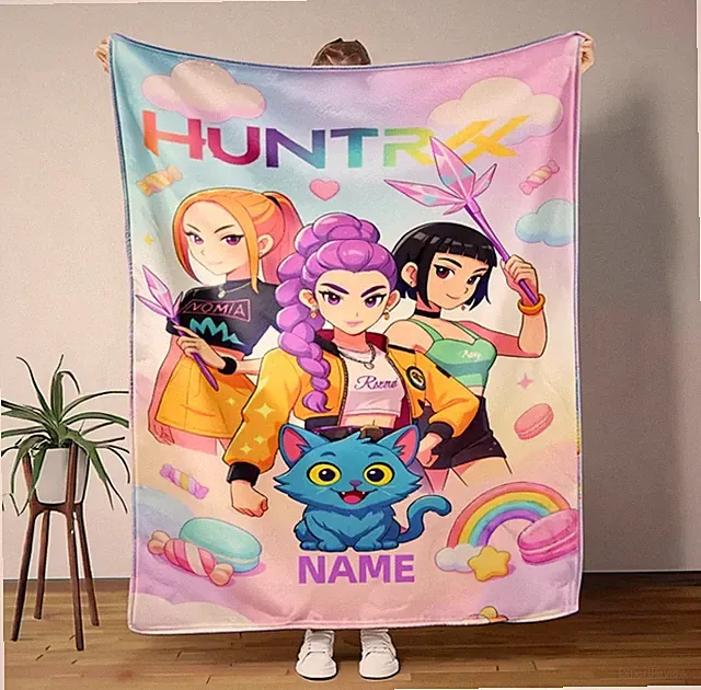 Custom Spring Anime Kpop Demon Flannel Blanket Easter Cozy Gift