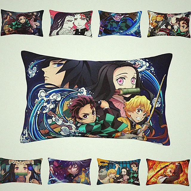 Demon Slayer Anime Pillowcase for Hair and Skin Pillow Case Cover Zipper 3 Sizes