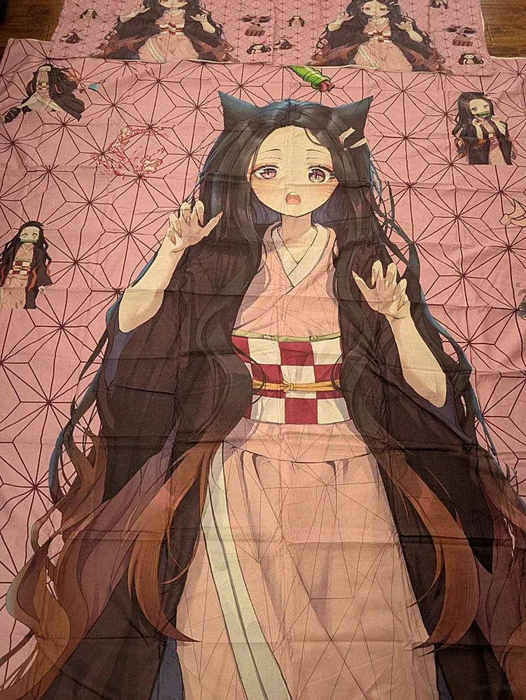 DEMON SLAYER Kamado Nezuko Queen Bed Set Anime Pink Duvet Cover 2 Pillow Set New