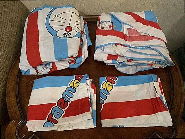 Doraemon Full Duvet Cover & Pillow Shams Reversible 4 Pc Set Cotton