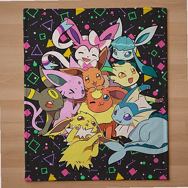 Eevee Evolution Pokemon Anime Custom Made Polar Fleece Throw Blanket