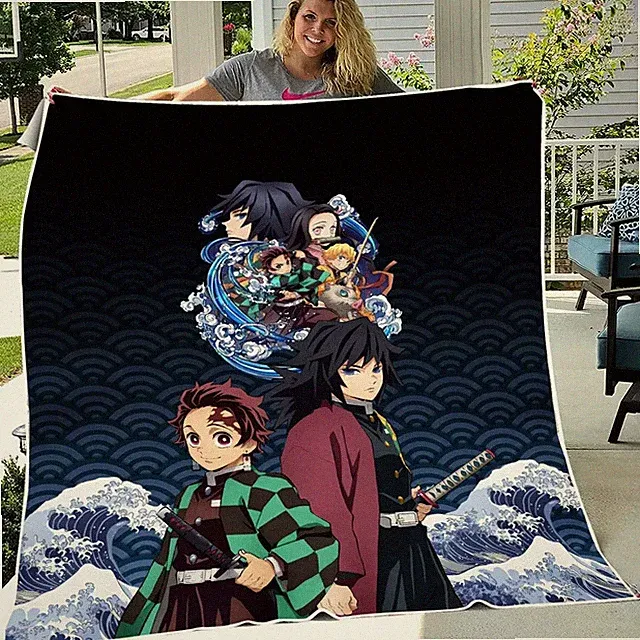 Fantasy Sword Warrior Flannel Blanket Soft Cozy Anime Throw Gift
