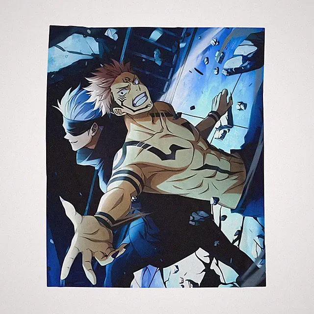 Gojo And Sukuna Jjk Anime Fight Scene Velveteen Flecce Blanket