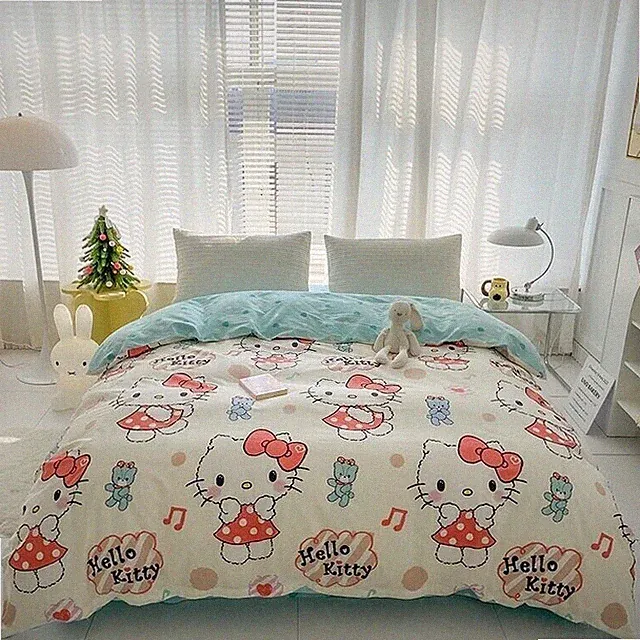 Hello Kitty 100% Cotton Quilt Cover Sheet Set Double Queen 4pcs