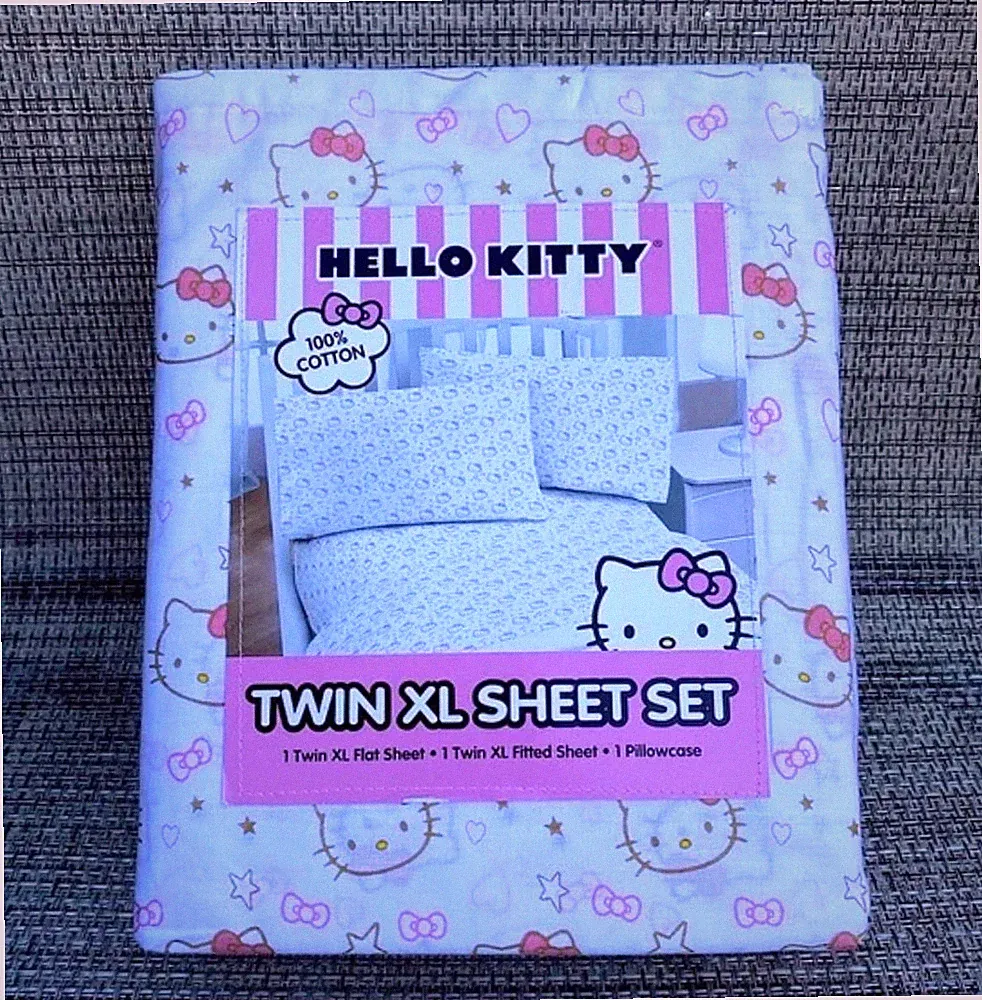 Hello Kitty by Sanrio 100% Cotton Pink Gold TWIN XL Sheet Set 3pc