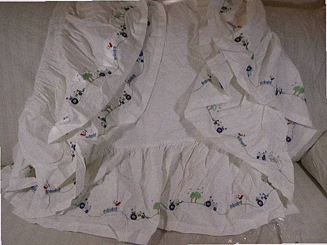 HTF Pottery Barn Kids Bed Skirt TRACTORS Farm Rooster Embroidered Twin? F1