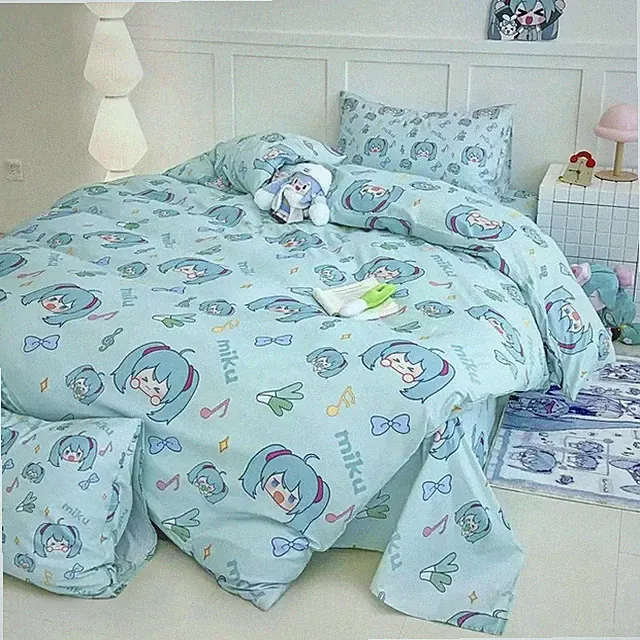 Kawaii Miku 4-Piece Set Comforter Sheets Hatsune Pillow Case Cute Anime Bedroom