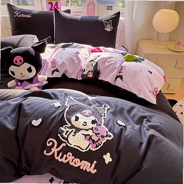 Kuromi Melody Cinnamoroll Bedding Set‌ Flat Sheet ‌Duvet Cover‌ Pillowcase Cute