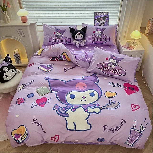 Kuromi Pancake 🥞 100% Cotton Quilt Donna Cover Sheet Pillowcases 4pcs QUEEN