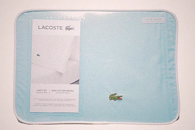 Lacoste 100% Cotton Percale Solid Sheet Set Twin XL Water Blue