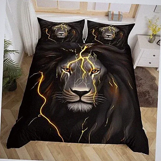 Lion Bedding Animal Duvet Cover Set Size Lightning Lion Pattern King Multi 13