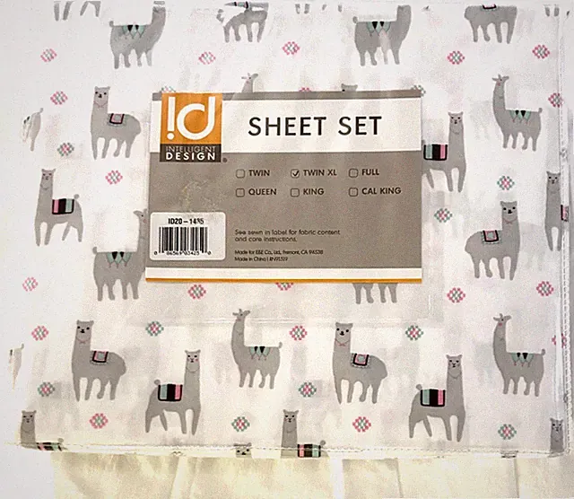 Llamas Sheet Set Twin XL White & Gray by Intelligent Design Microfiber NEW