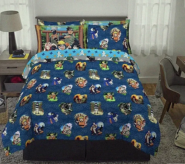 Naruto 7-Piece Full Size Set Reversible Comforter Sheets Pillowcases Shams NEW