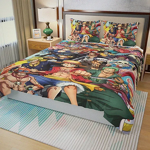 New! Anime - One Piece Print Duvet Cover Set (3Pcs) Quilt Cover & Pillowcase