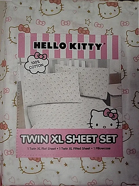 NEW Hello Kitty by Sanrio 100% Cotton Pink Gold TWIN XL Sheet Set 3pc