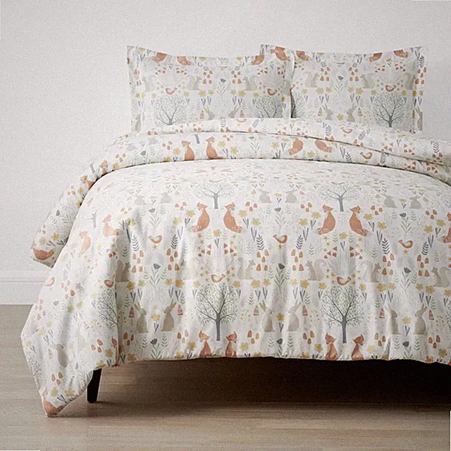 Organic Cotton Percale Forest Animals Duvet Cover Set Ivory Multi Twin/Twin XL