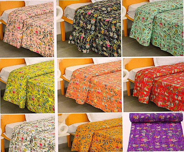 Paradise Vintage Reversible Handmade Cotton Blanket Throw Bedspread Kantha Quilt