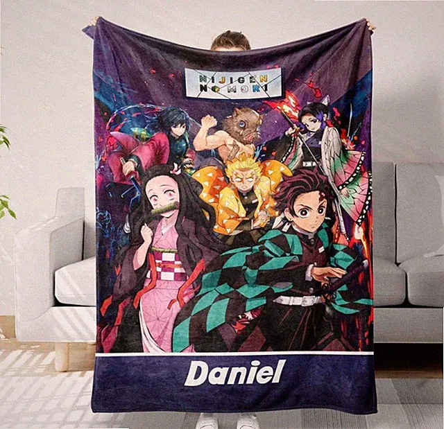 Personalized Japanese Demon Anime Style Flannel Blanket Gift