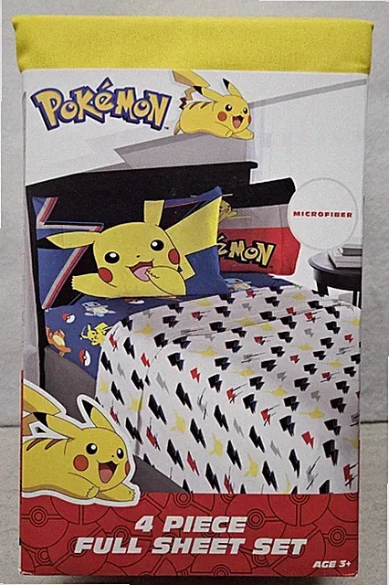 Pokémon Pikachu 4 Piece Full Sheet Set Pikachu With Lightning Bolts Bed Sheets