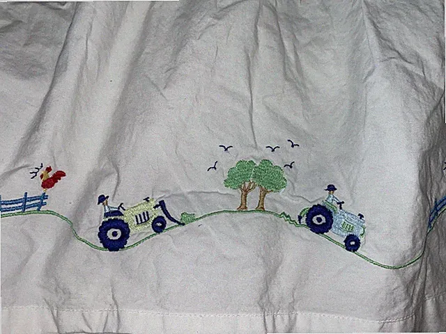 Pottery Barn Kids Bed Skirt TRACTORS Farm Rooster Embroidered Twin Sheets