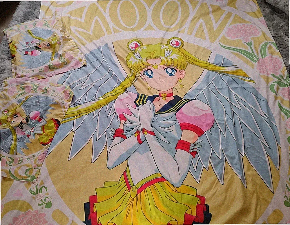 Rare Sailor Moon Anime Manga Bedding Set 90"X72" Pink Yellow